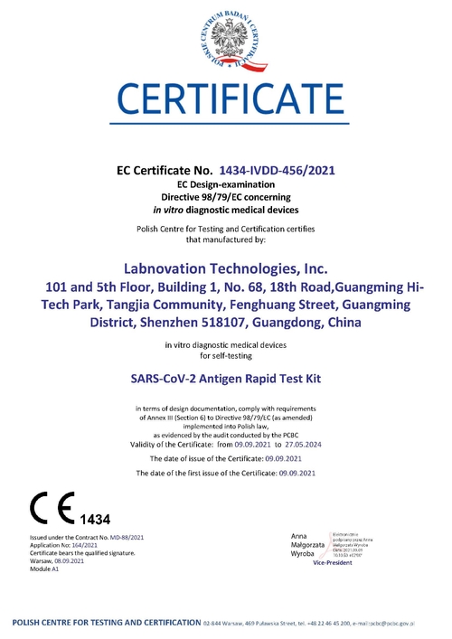 کیت تست سریع آنتی ژن SARS-CoV-2 Labnovation (برای خودآزمایی) گواهینامه CE را گذراند